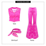 Y2k Sexy Cowgirl Costume 70s Disco Outfits Barbiecore Hot Pink Flare Pants with Vest Western Halloween Costume