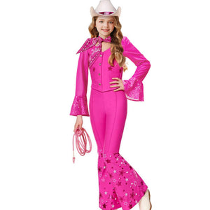 Long Sleeve Cowgirl Costume Hot Pink Western Outfit for Kids Adult Halloween Cosplay