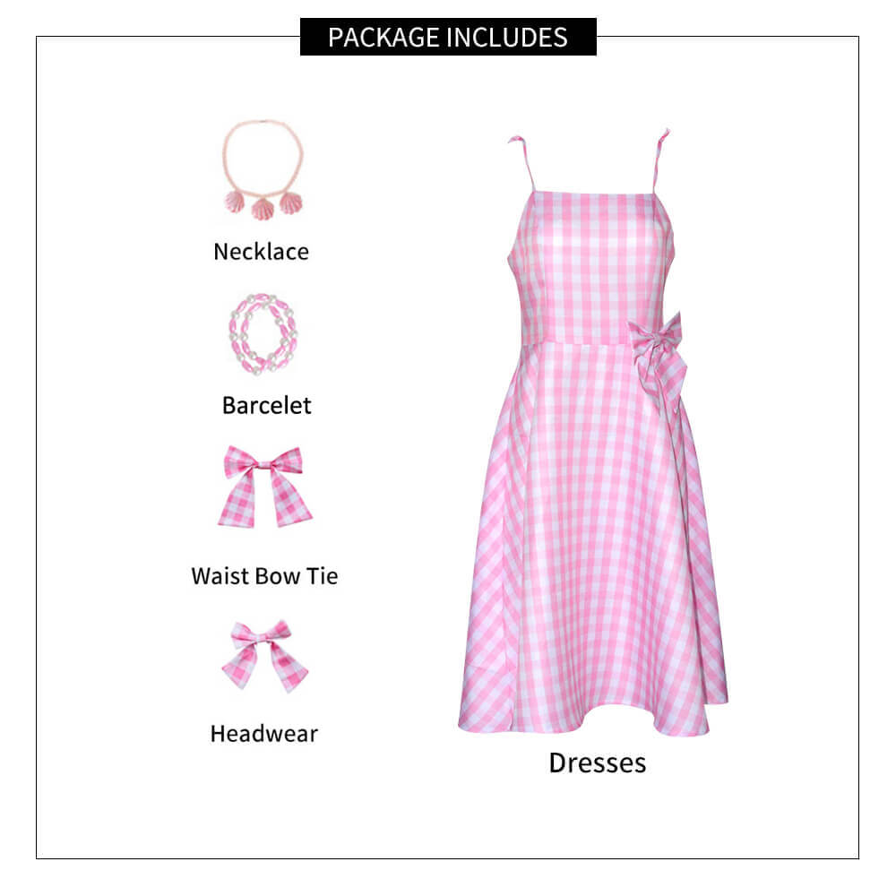 Pink Plaid Dress with Jewelry 2023 Live Action Cosplay Dress Up for Girls and Adults