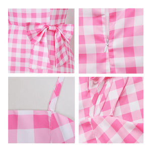 Pink Plaid Dress with Jewelry 2023 Live Action Cosplay Dress Up for Girls and Adults