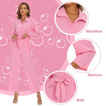 Barbiecore Pink Jumpsuit Margot Robbie Movie Costume Button Down Lapel Belted Cosplay Outfit