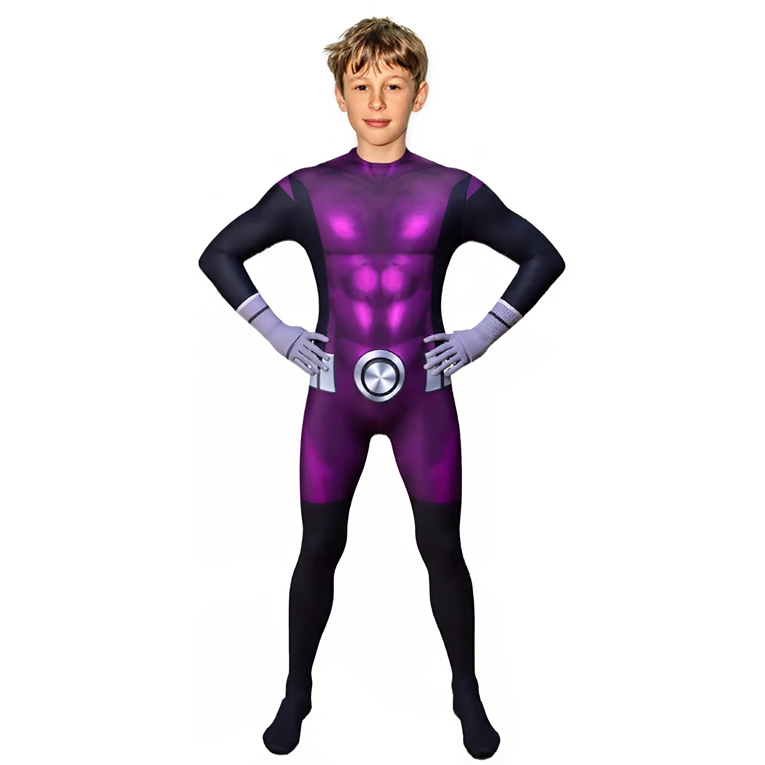 Beast Boy Costume Kids Teens Animal Man Purple Jumpsuit for Cosplay Party