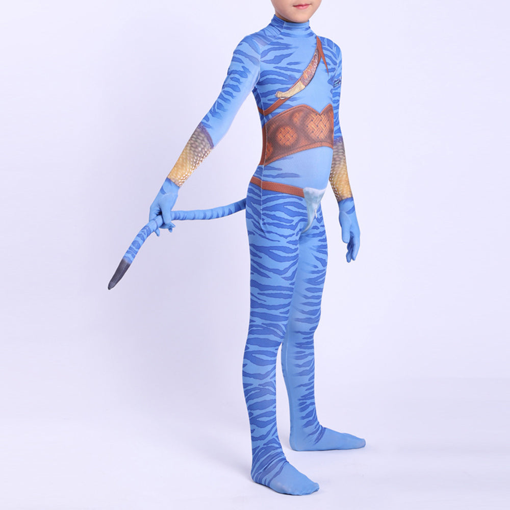 Kids Jake and  The Way of Water Sully Costume Kids Jack Jumpsuit with Tail for Halloween