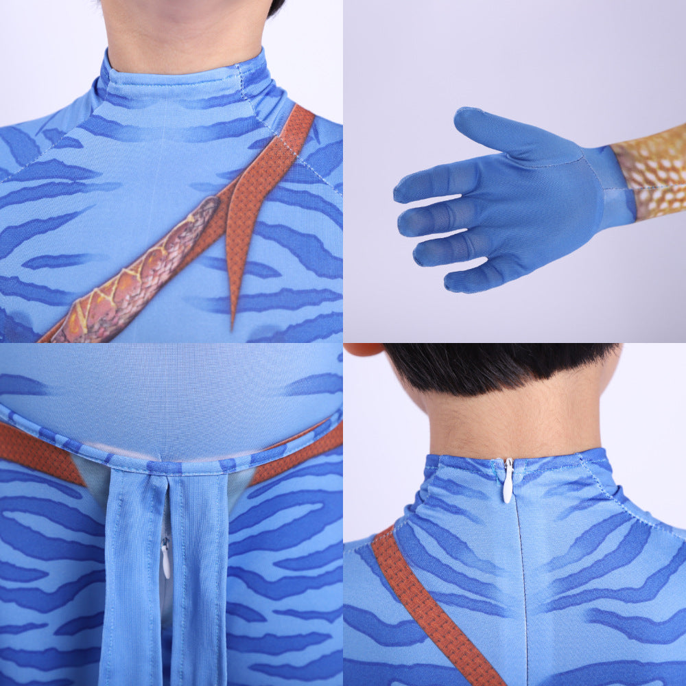 Kids Jake and  The Way of Water Sully Costume Kids Jack Jumpsuit with Tail for Halloween