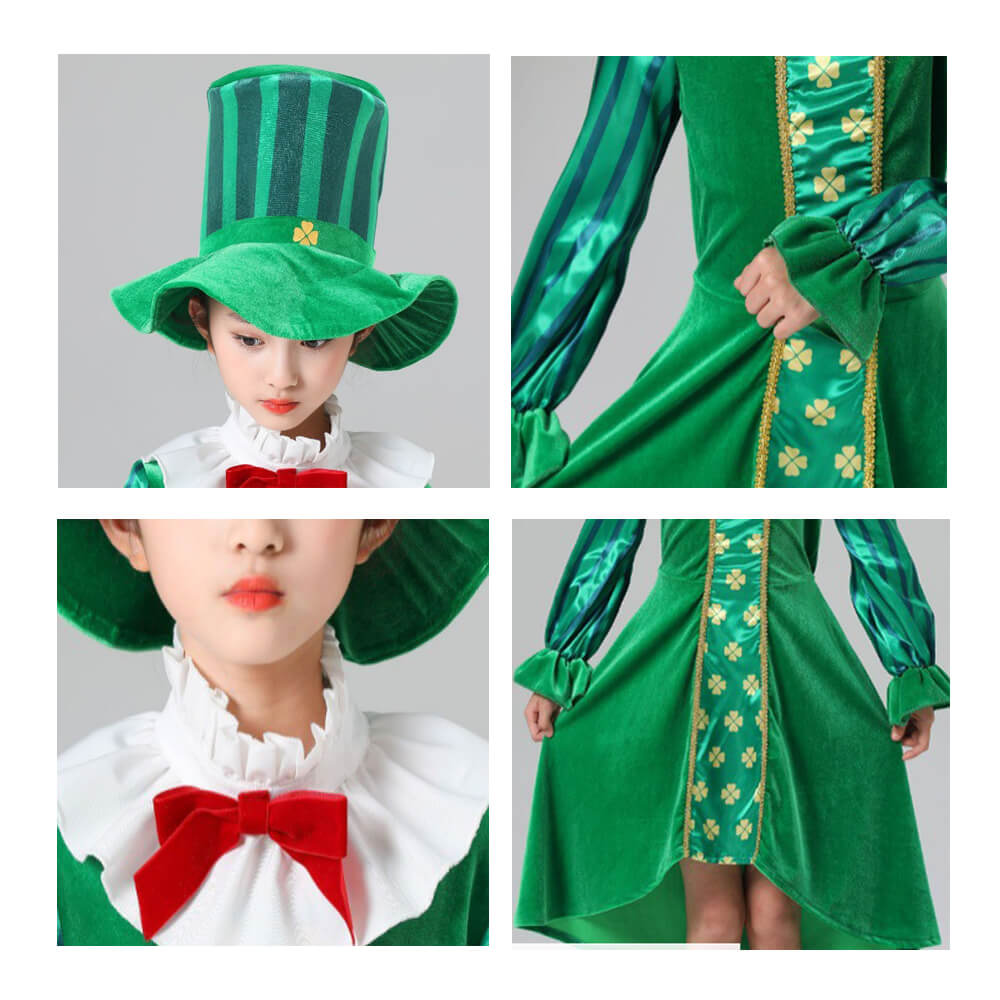 Saint Patricks Day Costume Boys Girls Leprechaun Outfit Paddys Day Hat and Dress Full Set