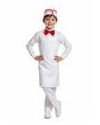 Kids Retro Ice Cream Seller Costume White Soda Jerk Outfit with Apron and Red Bowtie for Halloween Cosplay