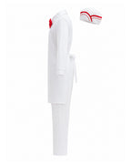 Kids Retro Ice Cream Seller Costume White Soda Jerk Outfit with Apron and Red Bowtie for Halloween Cosplay