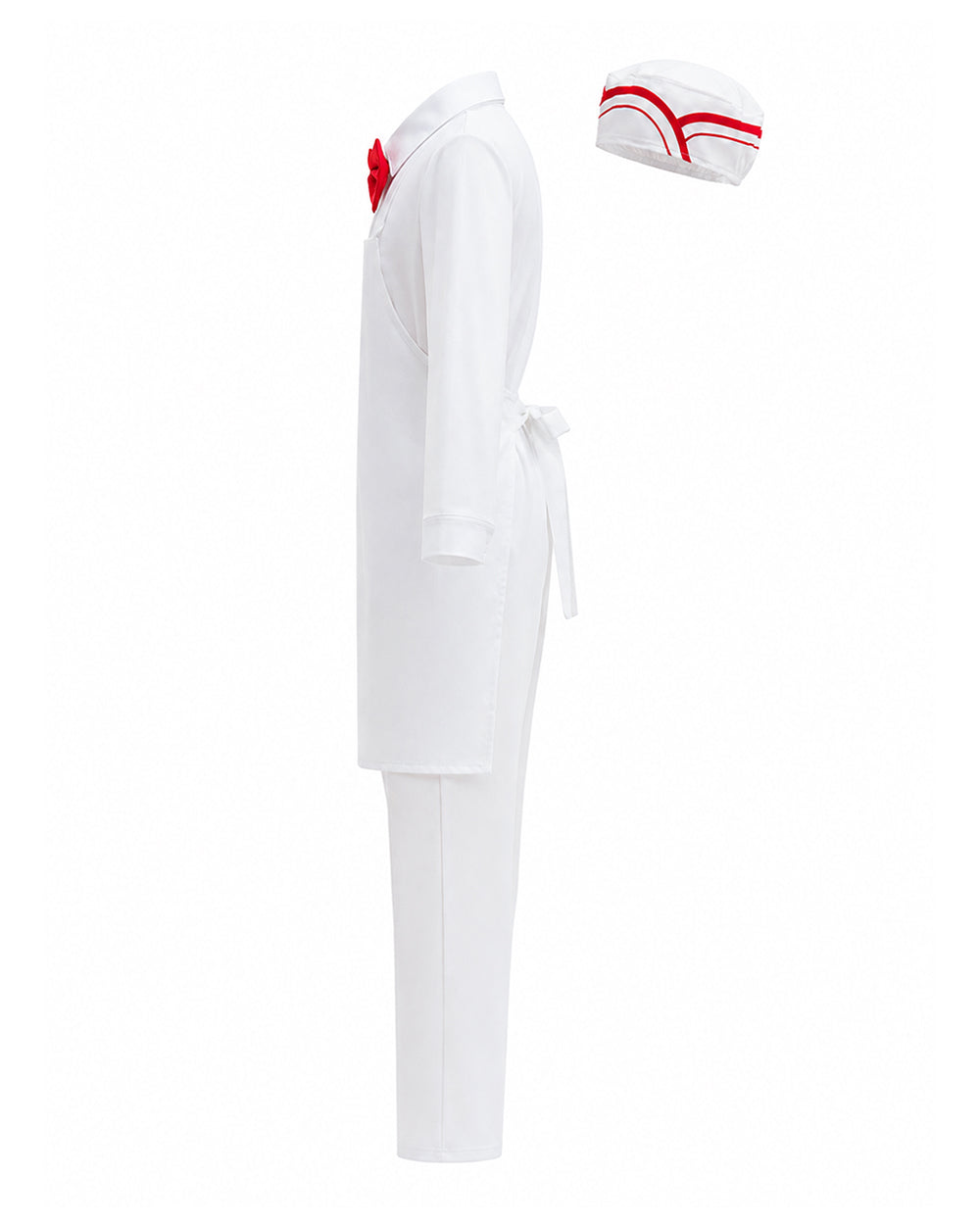 Kids Retro Ice Cream Seller Costume White Soda Jerk Outfit with Apron and Red Bowtie for Halloween Cosplay