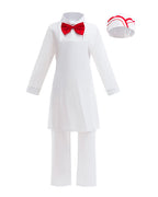 Kids Retro Ice Cream Seller Costume White Soda Jerk Outfit with Apron and Red Bowtie for Halloween Cosplay