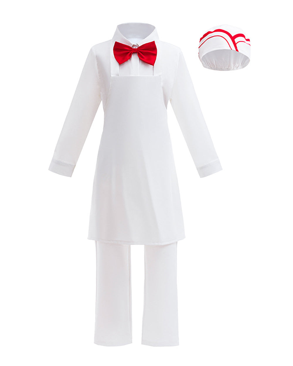 Kids Retro Ice Cream Seller Costume White Soda Jerk Outfit with Apron and Red Bowtie for Halloween Cosplay