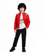 Kids Pop King Costume Retro 80s Red Tops Pants and Shirt Outfit for Stage Performance