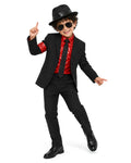 Boys King of Pop Costume Black Blazer Pants Red Shirt and Accessories 5pcs Set for Cosplay Carnival