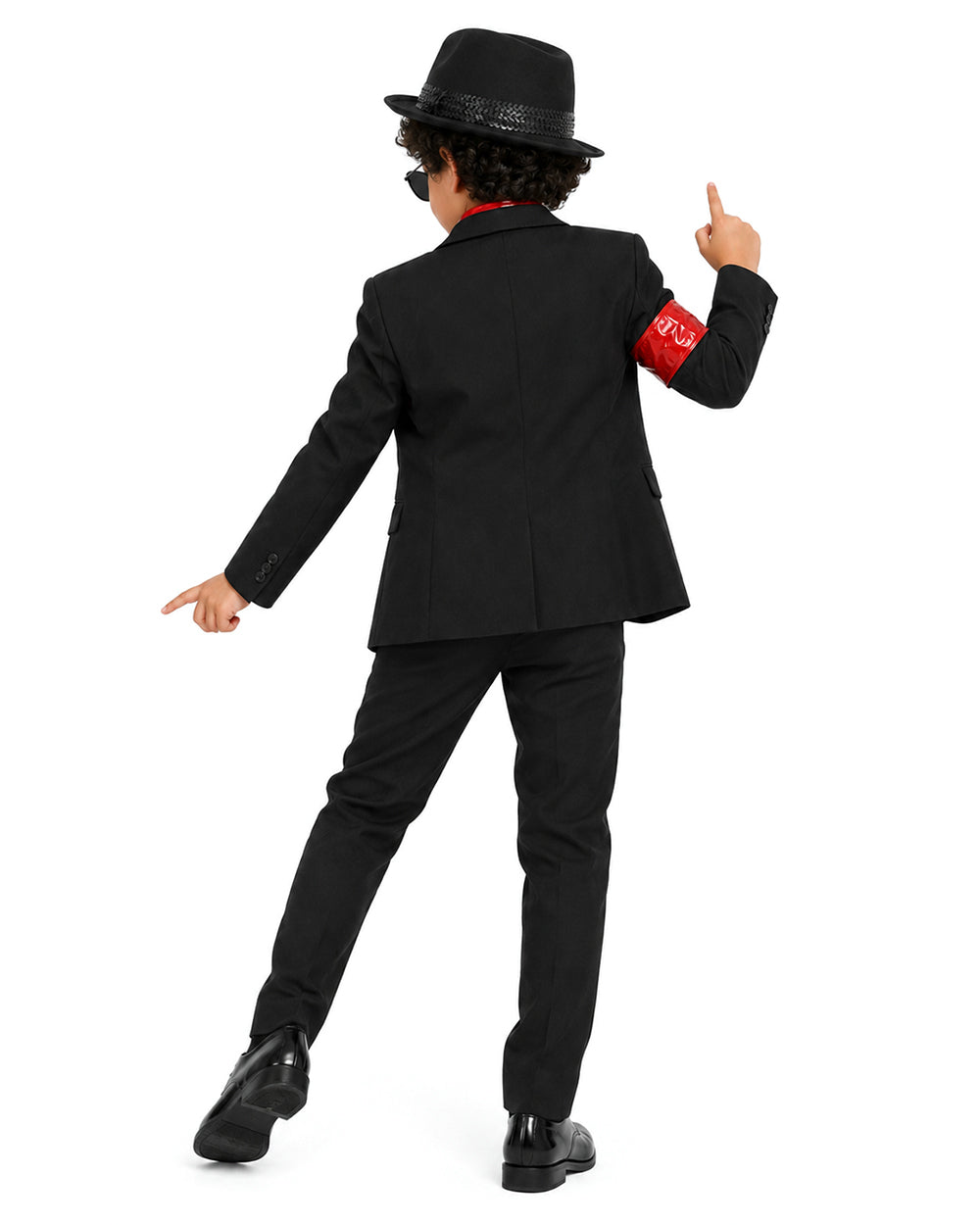 Boys King of Pop Costume Black Blazer Pants Red Shirt and Accessories 5pcs Set for Cosplay Carnival
