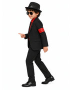 Boys King of Pop Costume Black Blazer Pants Red Shirt and Accessories 5pcs Set for Cosplay Carnival