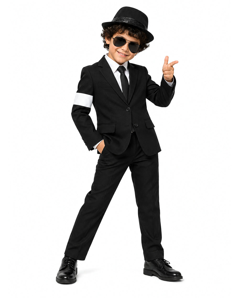 Boys King of Pop Costume Black Blazer Pants Red Shirt and Accessories 5pcs Set for Cosplay Carnival