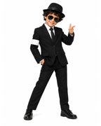 Boys King of Pop Costume Black Blazer Pants Red Shirt and Accessories 5pcs Set for Cosplay Carnival