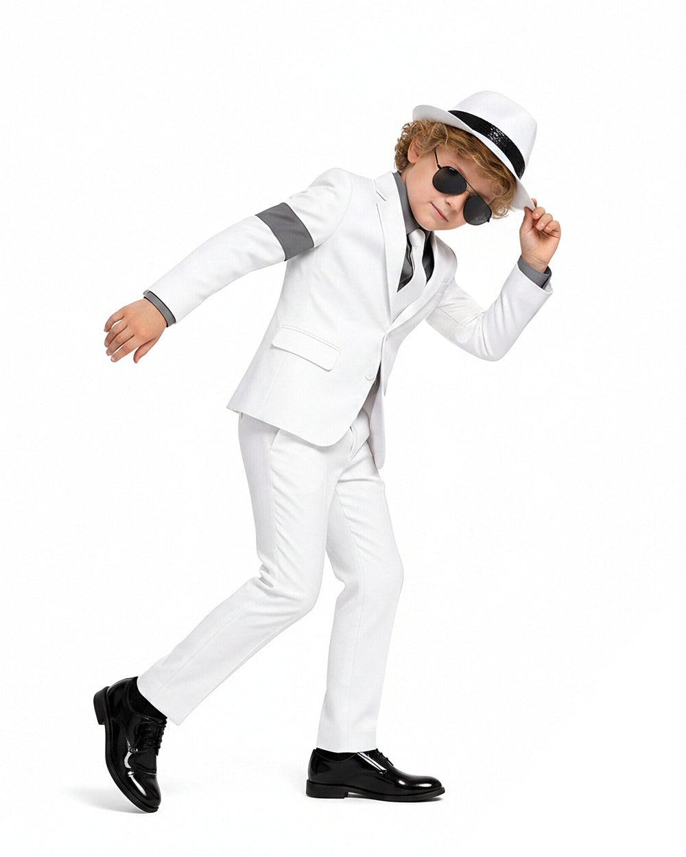 Boys King of Pop Costume Black Blazer Pants Red Shirt and Accessories 5pcs Set for Cosplay Carnival