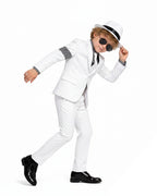 Boys King of Pop Costume Black Blazer Pants Red Shirt and Accessories 5pcs Set for Cosplay Carnival