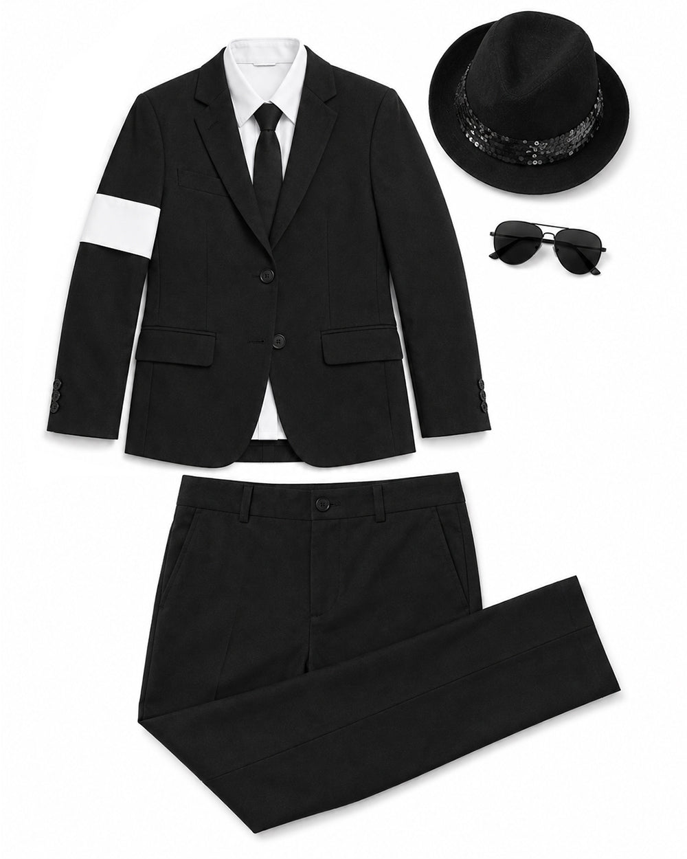 Boys King of Pop Costume Black Blazer Pants Red Shirt and Accessories 5pcs Set for Cosplay Carnival