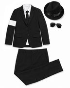 Boys King of Pop Costume Black Blazer Pants Red Shirt and Accessories 5pcs Set for Cosplay Carnival
