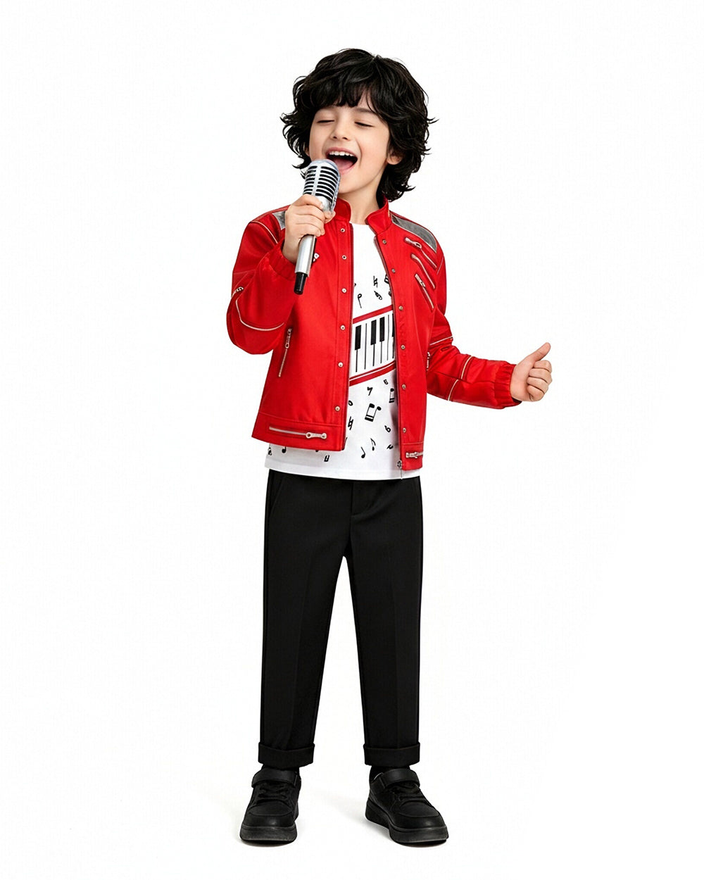 Kids Pop King Costume Retro 80s Red Tops Pants and Shirt Outfit for Stage Performance