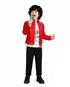 Kids Pop King Costume Retro 80s Red Tops Pants and Shirt Outfit for Stage Performance