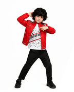 Kids Pop King Costume Retro 80s Red Tops Pants and Shirt Outfit for Stage Performance