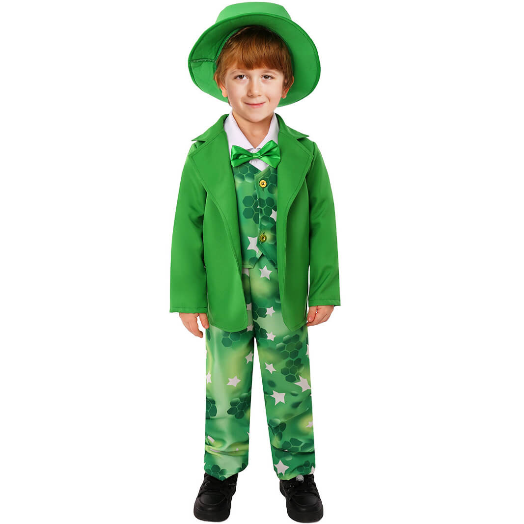 Boys Saint Patricks Day Outift Leprechaun Tops Pants Hat and Bow Knot Full Set for St Paddy Day