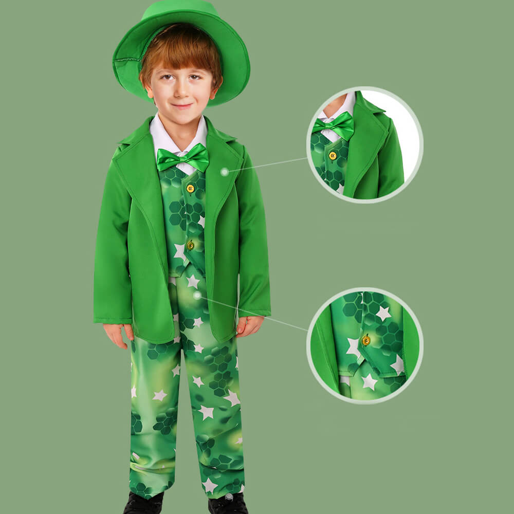 Boys Saint Patricks Day Outift Leprechaun Tops Pants Hat and Bow Knot Full Set for St Paddy Day