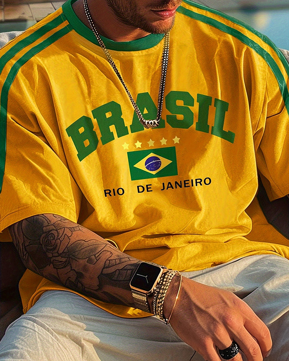 Brazil Football Jersey Oversized Shirt Arm Sleeves and Cool Color-Changing Soccer Water Bottle for Outdoor Activities
