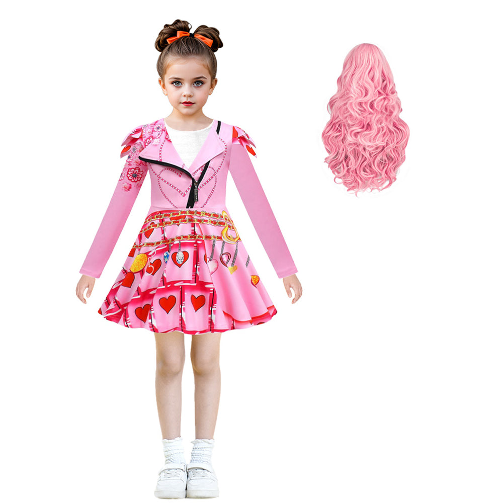 Girls Queen Of Hearts Costume The Rise of Red Bridget Pink Dress Pants and Wig for Halloween Carnival