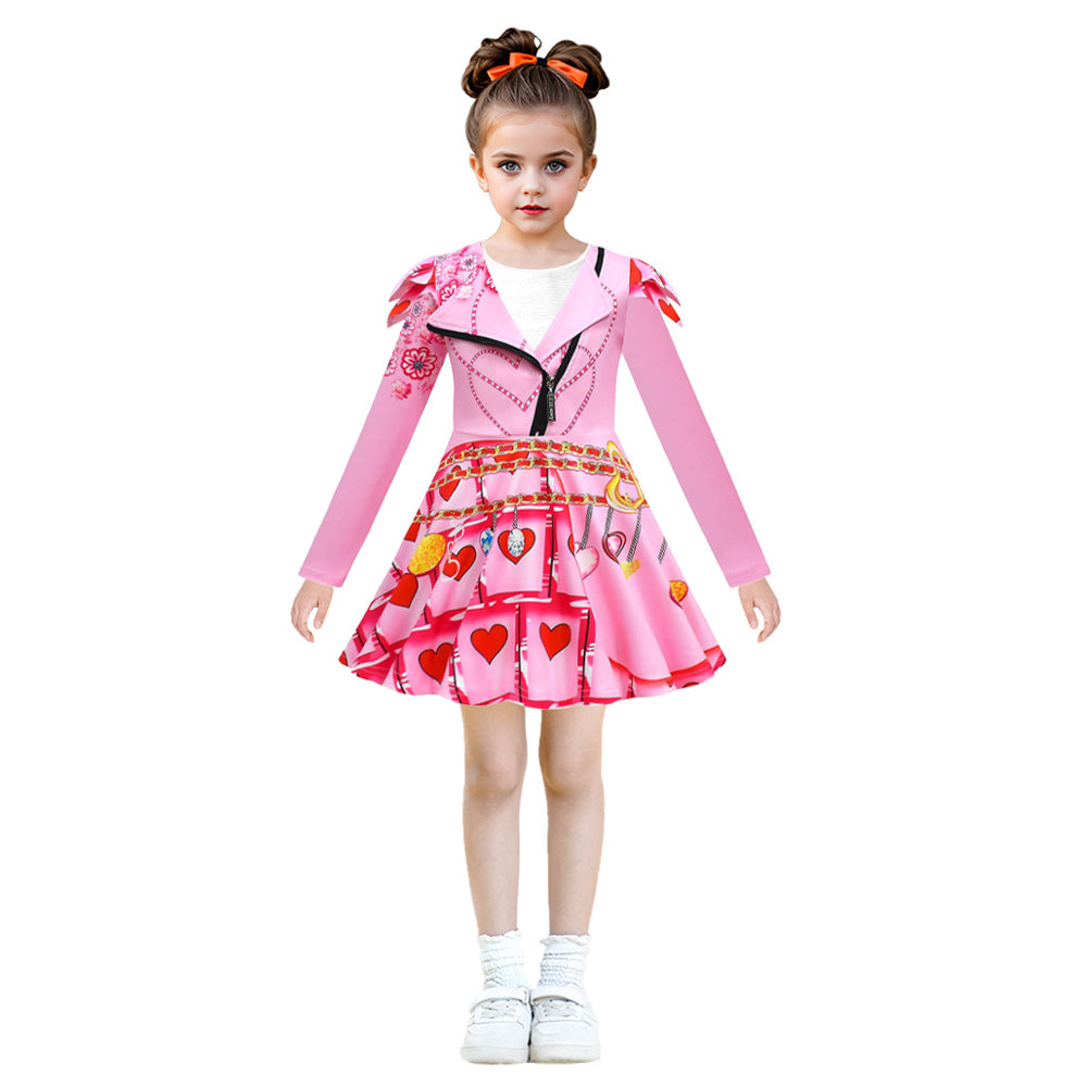 Girls Queen Of Hearts Costume The Rise of Red Bridget Pink Dress Pants and Wig for Halloween Carnival