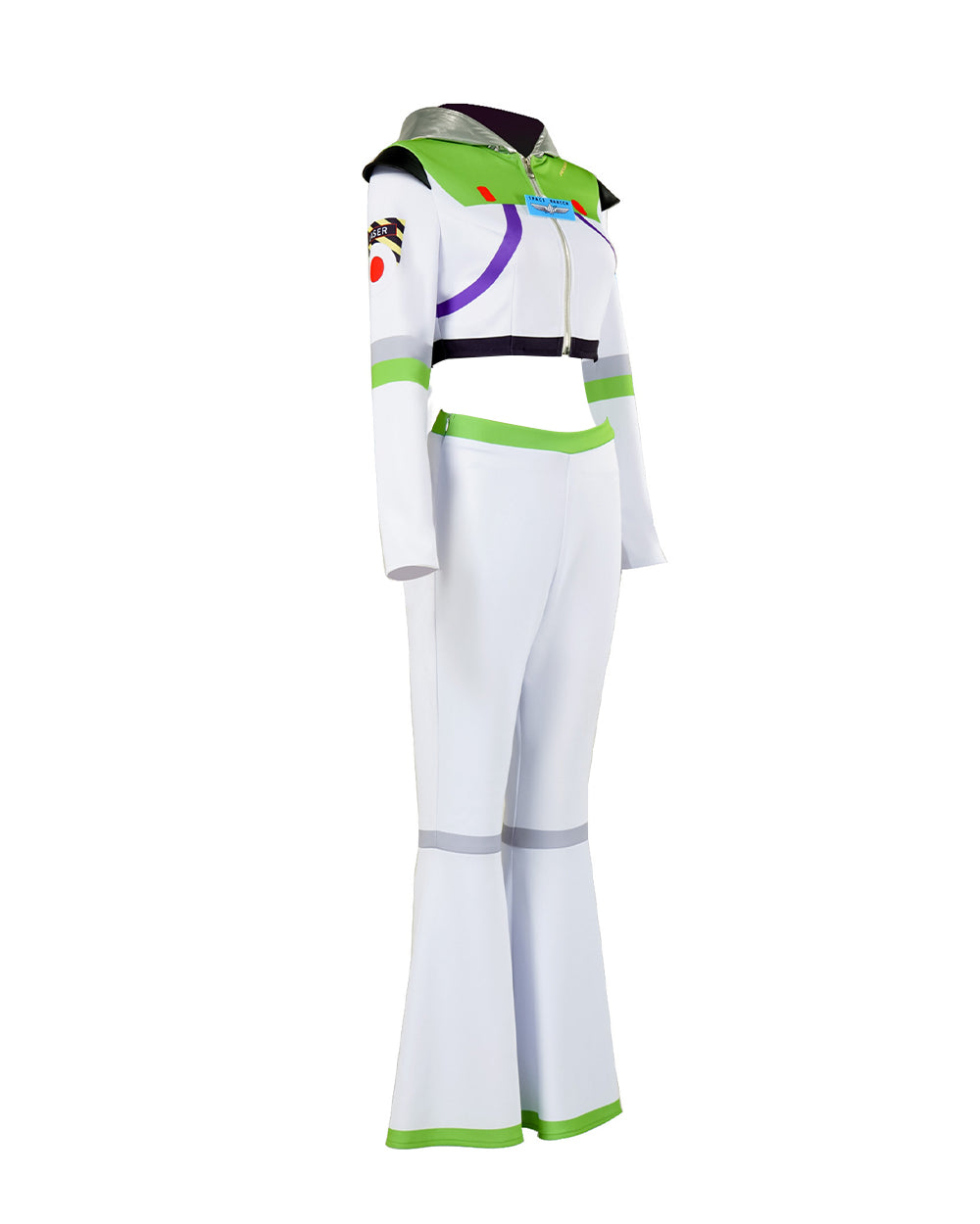 Girls Women Space Ranger Costume Green Cropped Jacket and Flare Pants Set for Halloween Carnival