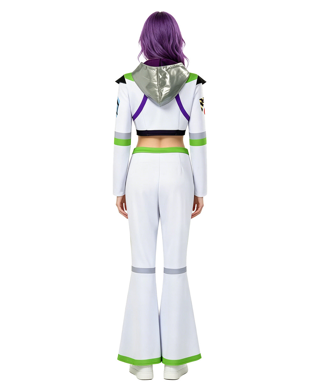 Girls Women Space Ranger Costume Green Cropped Jacket and Flare Pants Set for Halloween Carnival