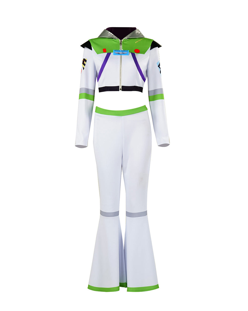 Girls Women Space Ranger Costume Green Cropped Jacket and Flare Pants Set for Halloween Carnival