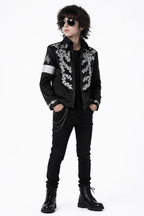 Pop Star Outfit Black Jacket Shirt and Pants 3pcs Suit for Kids Adults Halloween Cosplay Party