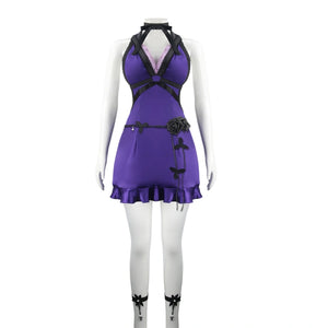 Sexy Tifa Dress FF7 Lockhart Purple Backless Party Dress Halloween Carnival Outfit