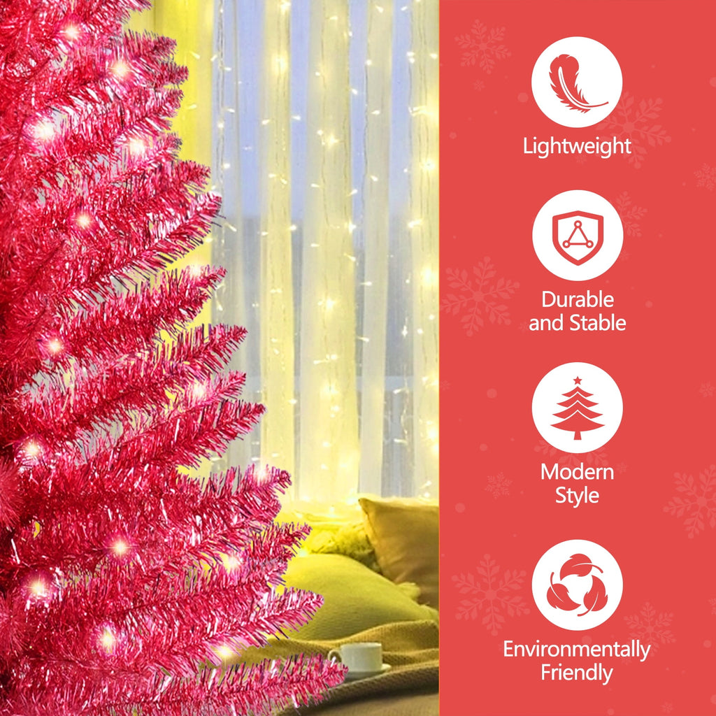 4ft Pink Christmas Tree Table Mini Artificial Tree with 50 Lights Sturdy Stand