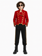 Kids Pop King Costume Red Jacket Pants and Glasses for Cosplay Events Halloween Party