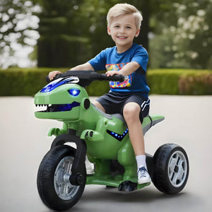 12V Kids Electric Motorcycle 3 Wheels Dinosaur Car Dual Drive Ride On Car For Boys & Girls