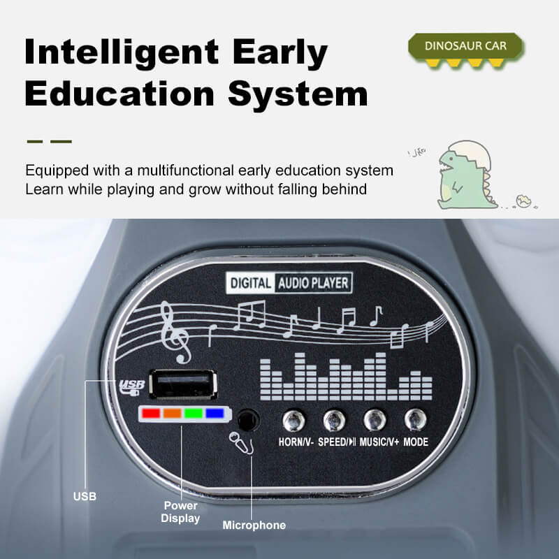 12V Kids Electric Motorcycle 3 Wheels Dinosaur Car Dual Drive Ride On Car For Boys & Girls