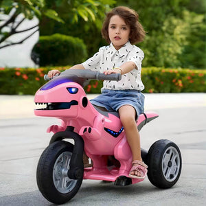 12V Kids Electric Motorcycle 3 Wheels Dinosaur Car Dual Drive Ride On Car For Boys & Girls