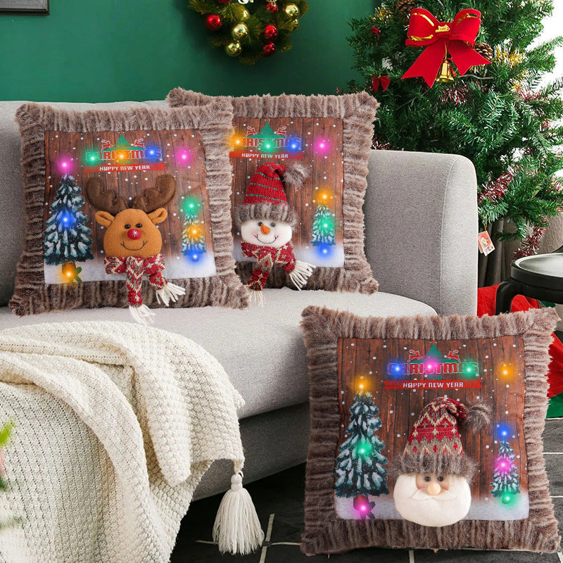 LED Christmas Pillow Covers Soft Plush Pillowcase Lighting Cushion Covers for Living Room