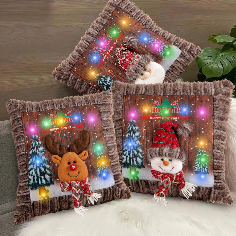 LED Christmas Pillow Covers Soft Plush Pillowcase Lighting Cushion Covers for Living Room
