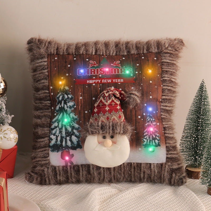 LED Christmas Pillow Covers Soft Plush Pillowcase Lighting Cushion Covers for Living Room
