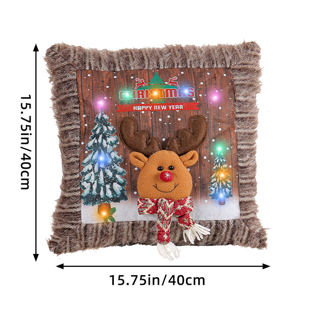 LED Christmas Pillow Covers Soft Plush Pillowcase Lighting Cushion Covers for Living Room