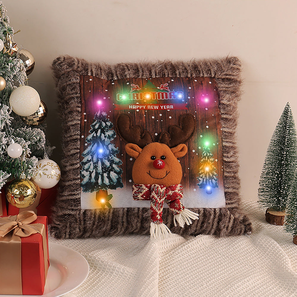 LED Christmas Pillow Covers Soft Plush Pillowcase Lighting Cushion Covers for Living Room