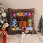 LED Christmas Pillow Covers Soft Plush Pillowcase Lighting Cushion Covers for Living Room