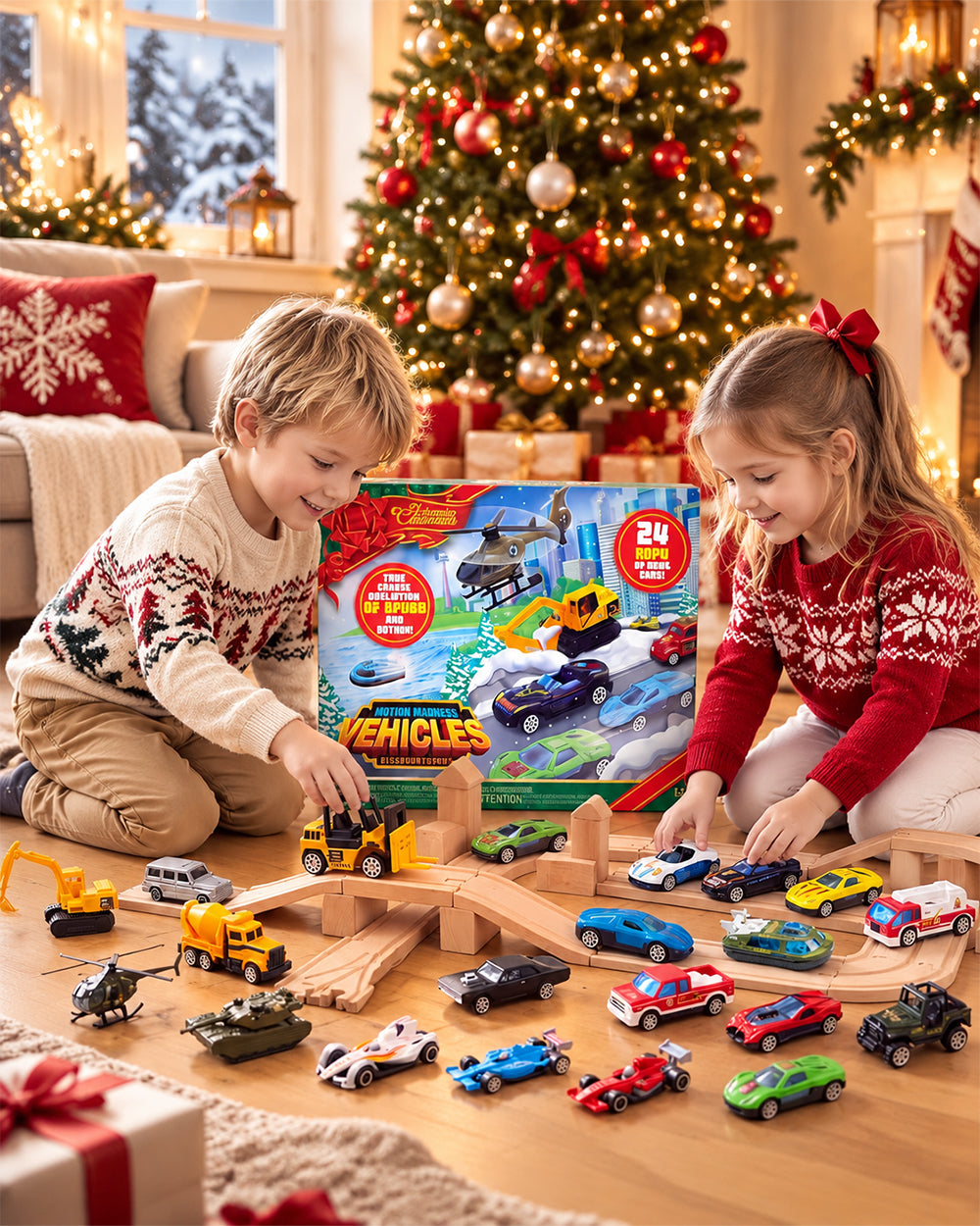 2026 Car Advent Calendar 24-Day Christmas Countdown Gift Box with Mini Toy Vehicles for Kids