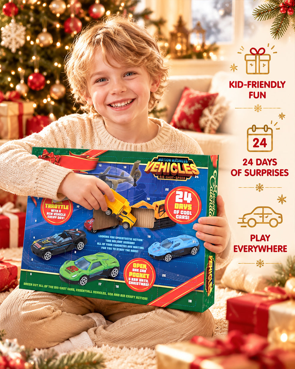 2026 Car Advent Calendar 24-Day Christmas Countdown Gift Box with Mini Toy Vehicles for Kids